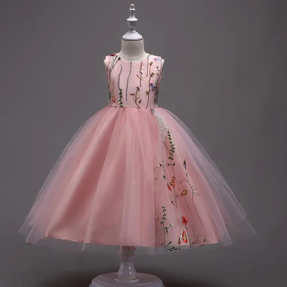 Рождественские вечерние платья с оборками для девочек; новые праздничные платья принцессы с цветами - Цвет: 825pink