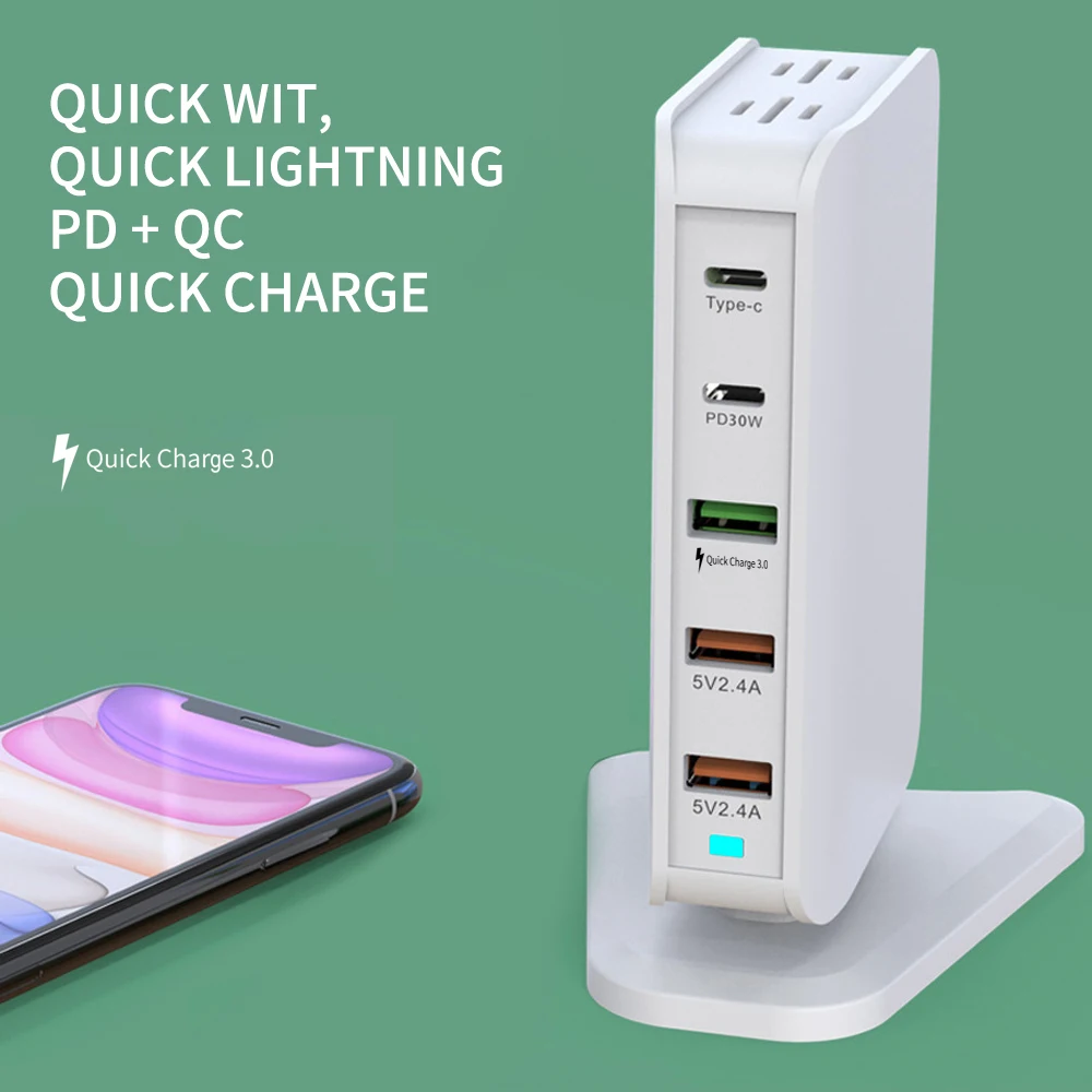 68 Вт Быстрая зарядка 3 0 Мульти USB Тип C PD 30 адаптер питания зарядное устройство для