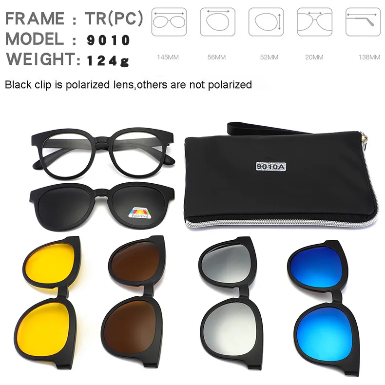 DEARMILIU ультра-легкие поляризованные прикрепляемые солнцезащитные очки для мужчин и женщин Магнитные очки оправы для очков TR90 оптическая оправа для очков - Цвет линз: 9010