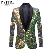 PYJTRL, мужские стильные зеленые и золотые блестки, бархатный блейзер, сценические певцы, Блестящие Блестки, приталенный пиджак, вечерние куртки, осенне-зимнее пальто