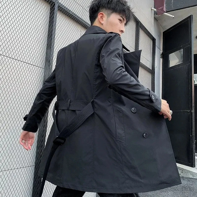Fashion Trench Men Spring Autumn Streetwear Double Breasted Windbreaker Jacket Casual Solid Slim Coat Chaquetas Hombre
