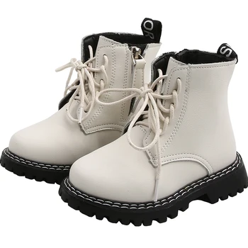 

Boots Winter Kids Shoes Boys Martin Boots Non-slip Children Ankle Boots Plush Cotton Shoes Black White for Girls SYY057