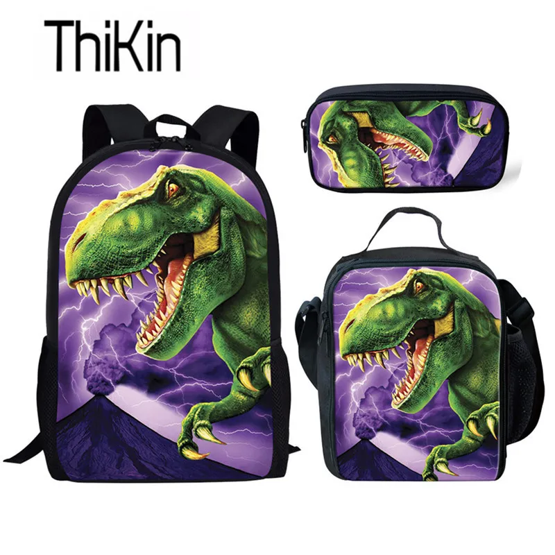 

THIKIN Dinosaurs Print Kids Bags Children Backpack Dino Fashion 3 SET School Bag Set for Girls Cartoon Casual Book Bag Mochila