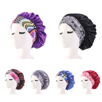 

Women Wide Elastic Nightcap Satin Sleeping Hat Night Sleep Cap Cover Hair Hat Hair Care Bonnet Nightcap For Female