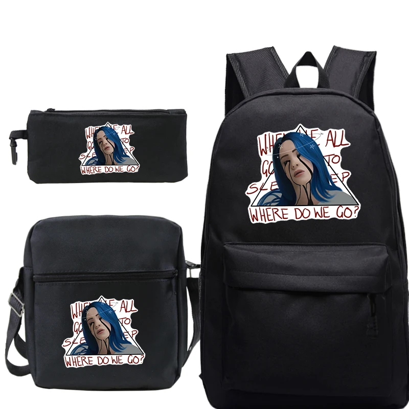 Billie Eilish bag 2 Billie Eilish 3 шт./компл. школьные сумки для подростков, для мальчиков и девочек, рюкзак Для женщин Для мужчин Billie Eilish Mochila Рюкзаки+ ручка сумки - Цвет: Billie Eilish bag 2