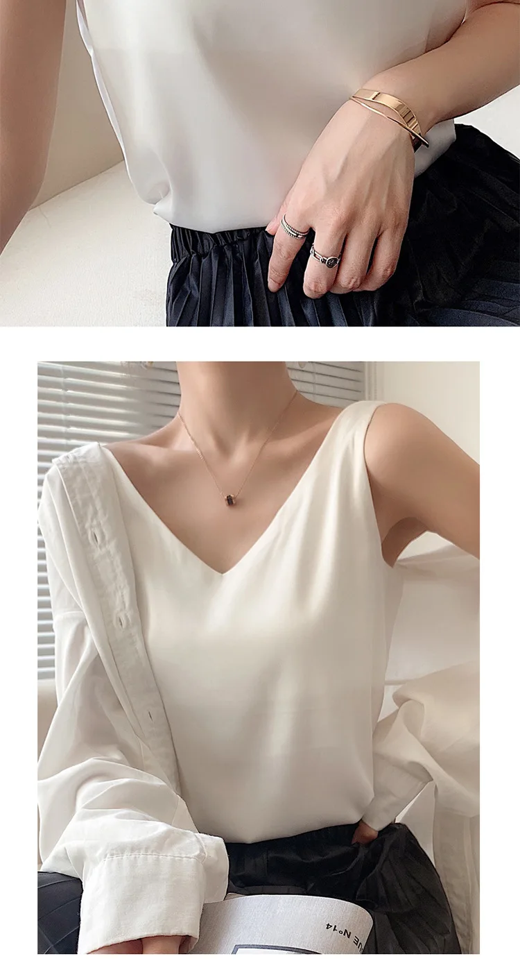 camisole bra Strap Top Women Halter V Neck Basic White Cami Sleeveless Satin Silk Tank Tops Women'S Summer Camisole Plus Size gym bra