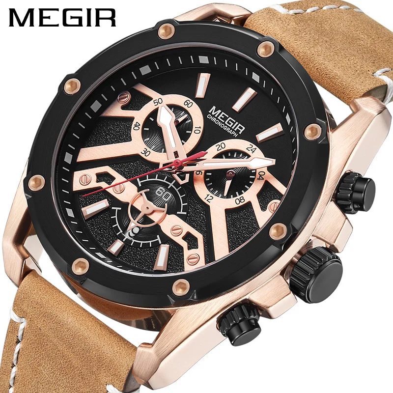 

Natural Detox Gainer Megir MEN'S Watch Multi-functional Sports Night Light Genuine Leather Watch Brand Table 2120