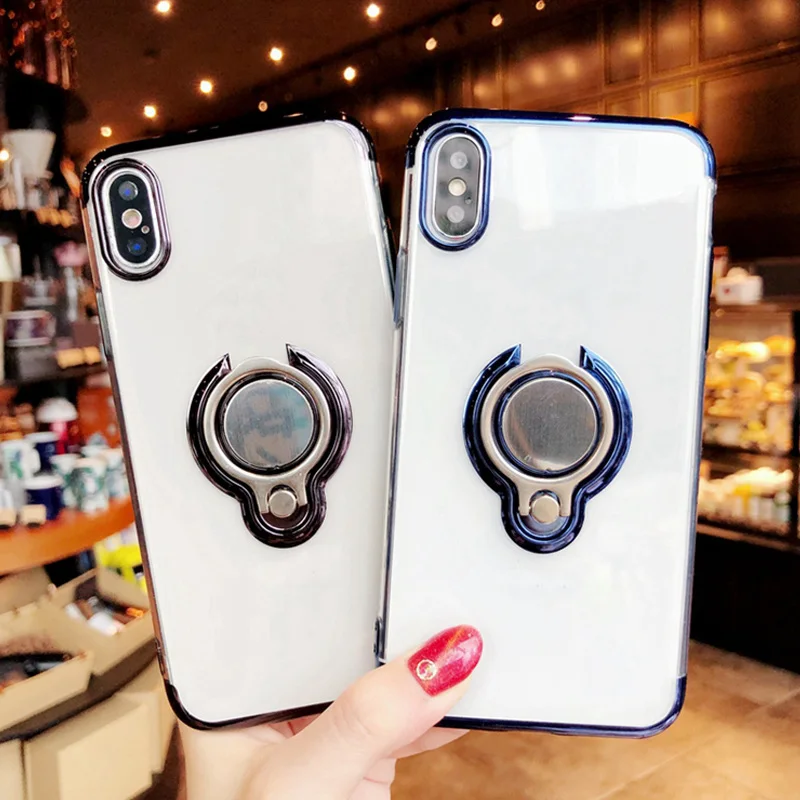 Luxury Plating Car Holder Soft Case For Samsung S10 lite S8 S9 Plus Clear Silicone Back Cover On A10 A20 A30 A50 A80 A6 Note 9 |