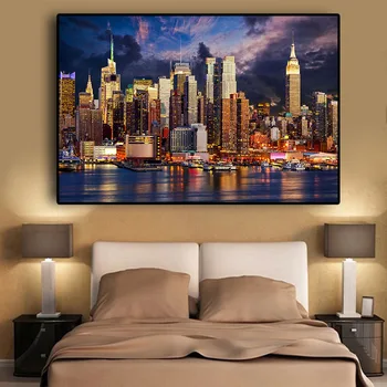 

Sunset Cloud New York City Manhattan Building Posters Wall Art Pictures Painting Wall Art for Living Room Home Decor (No Frame)