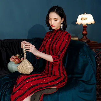 

Plus Size 3XL 4XL 5XL Women Classic Cheongsam VINTAGE Elegant Evening Party Dress Traditional Mandarin Collar Chinese LONG Qipao