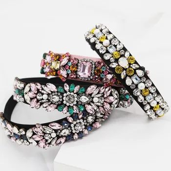 

Solid Color Luxury Rhinestone Headband Women Beads Bezel Hair hoop Korea Hairband Girls Bride Wedding Hair Accessories