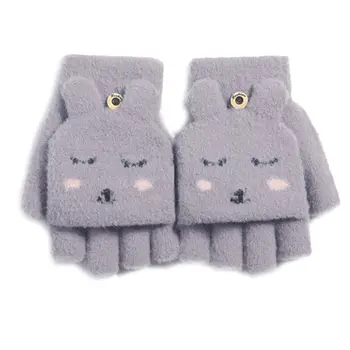 

Women Girl Winter Thicken Plush Convertible Flip Top Gloves Cartoo Rabbit Mitten 517D