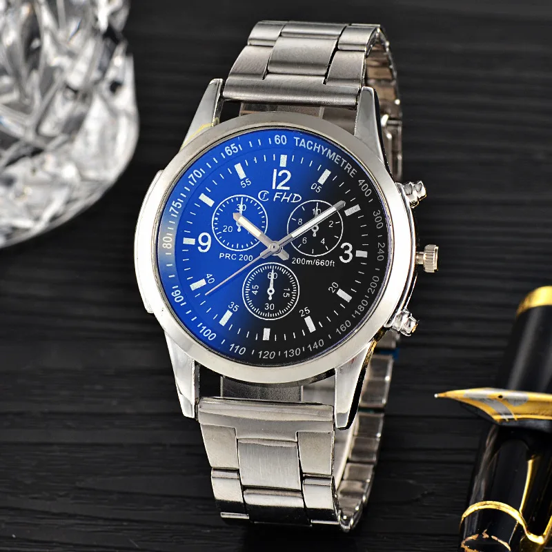 

Business Blu-ray Glass Three-eye Men's Watch Men's Watch Customized Thin Gifts Quartz Watch
