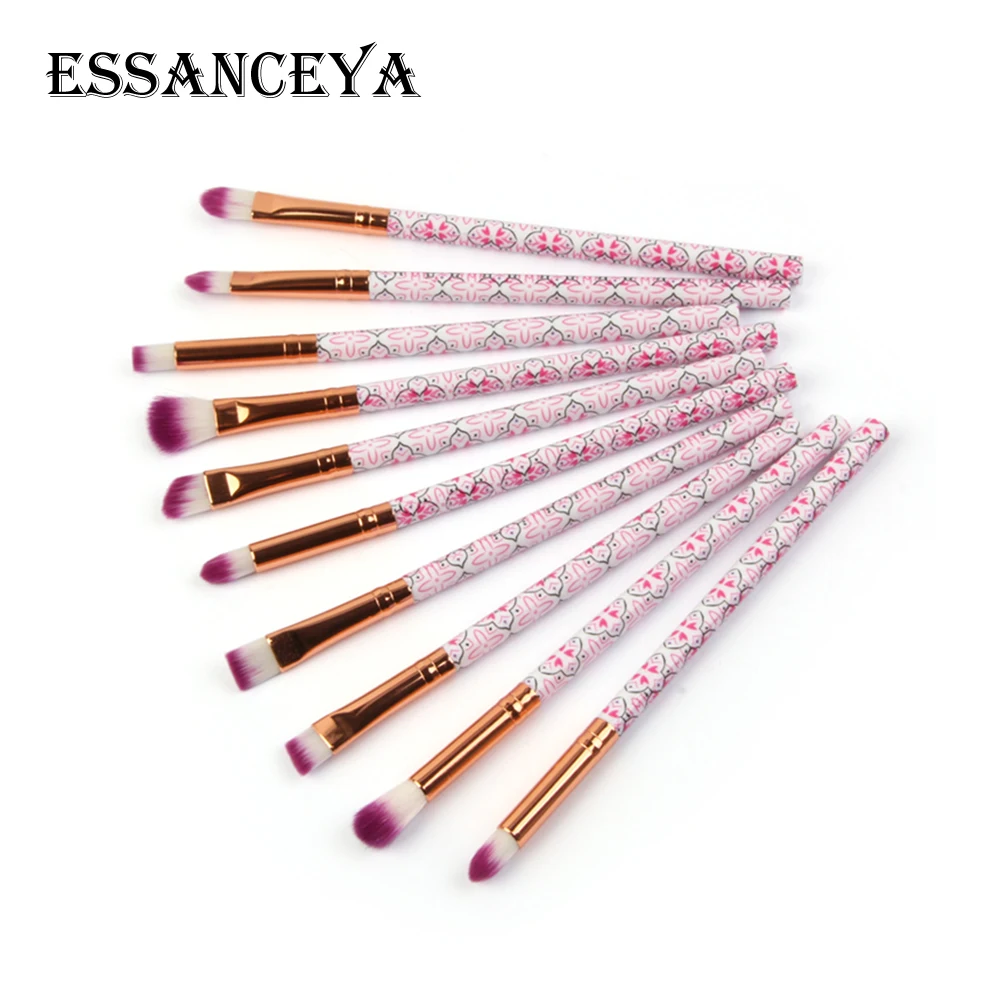 10 Pcs-pink ESSANCEYA 7-20 шт набор профессиональных кистей для макияжа, модная пудра, основа для теней, ресниц, румян, Мраморная Кисть для макияжа, набор инструментов - Handle Color: 10 Pcs-pink