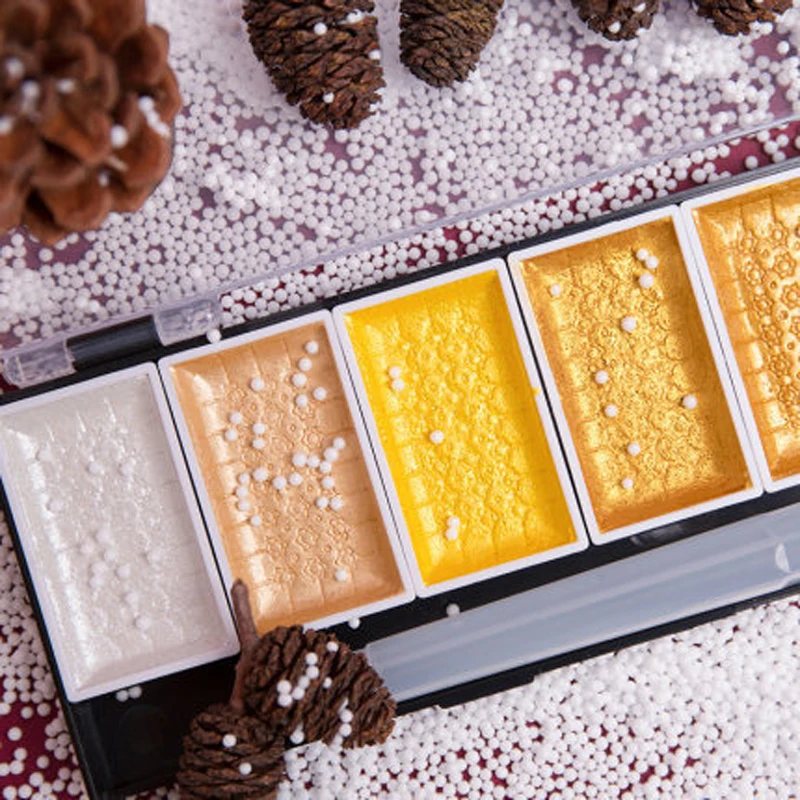 5/8Color Metallic Pearl Watercolor Pigment Set Gold Paint Waterbrush Artist Painting Drawing Watercolor Paper watercolor paint watercolor pigment