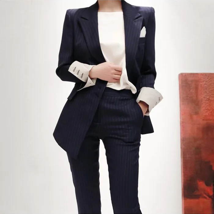 

Set 2019 Autumn Korean-style New Products WOMEN'S Dress Stripes Suit Jacket + Slim Fit Waist Hugging Fashion Trousers Two-Piece