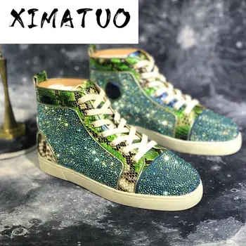 

Men Sneakers Luxury Glitter Leather Shoes Mens Brand Designers Sneaker Fashion Rhinestones Shoes For Men Loafers
