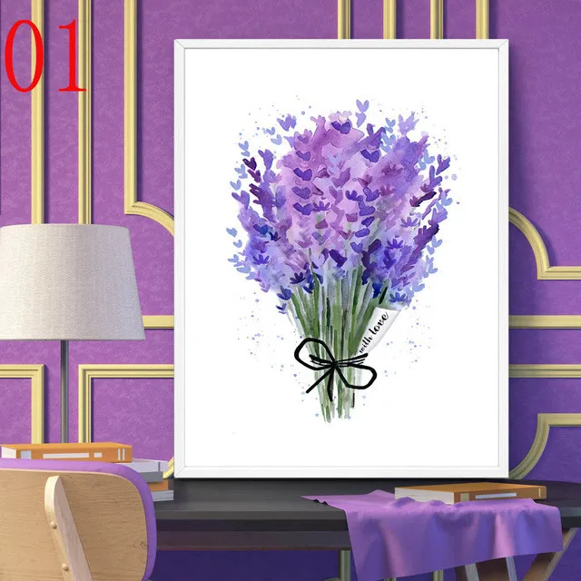 Nordic Purple Lavender Flowers Pictures Modern Quotes Painting Wall Canvas Art Print Poster For Office Living