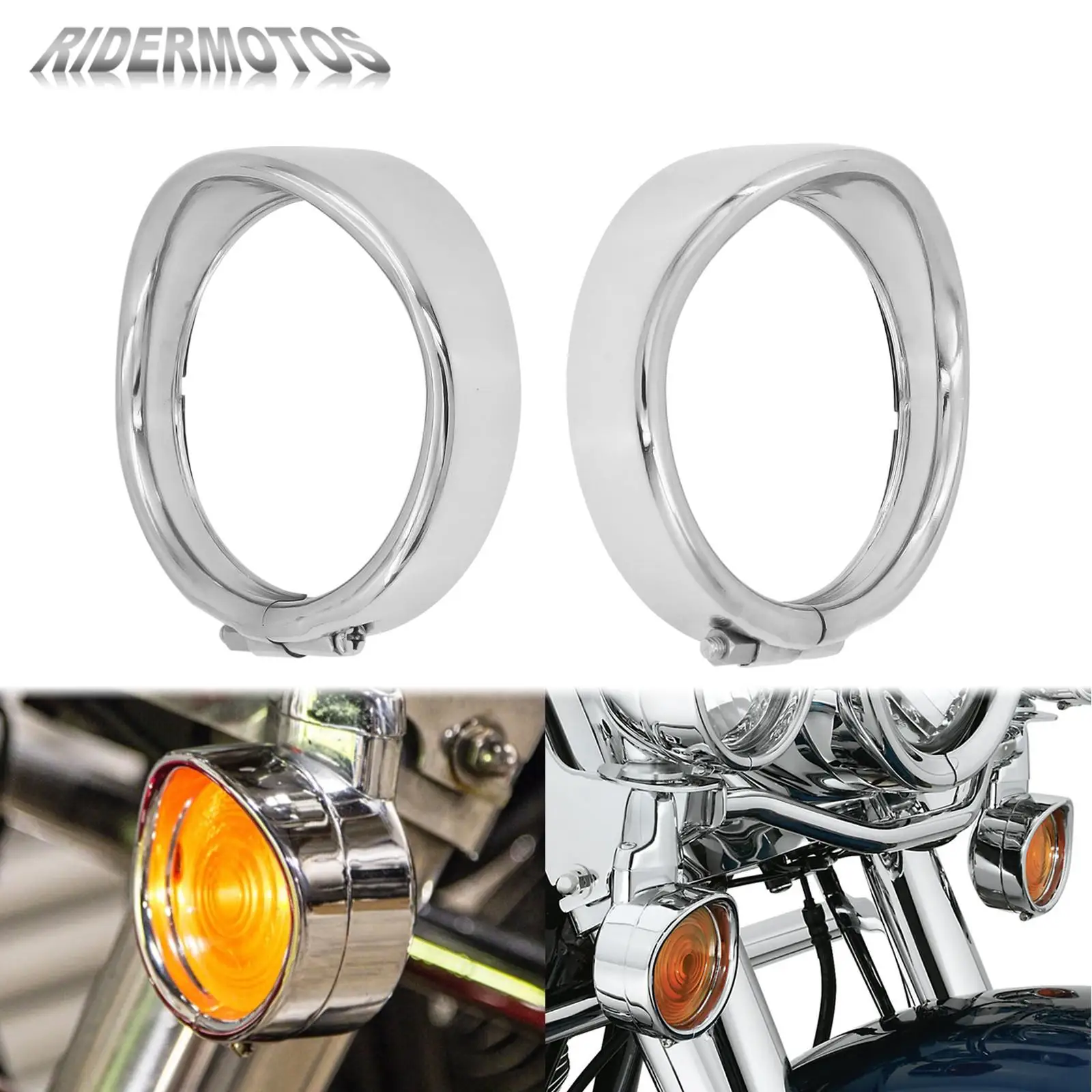 

Motorcycle Visor Style Turn Signal Trim Ring 2pcs Chrome For Harley Heritage Softail Touring Road King FLHR FLSTC FLHRC