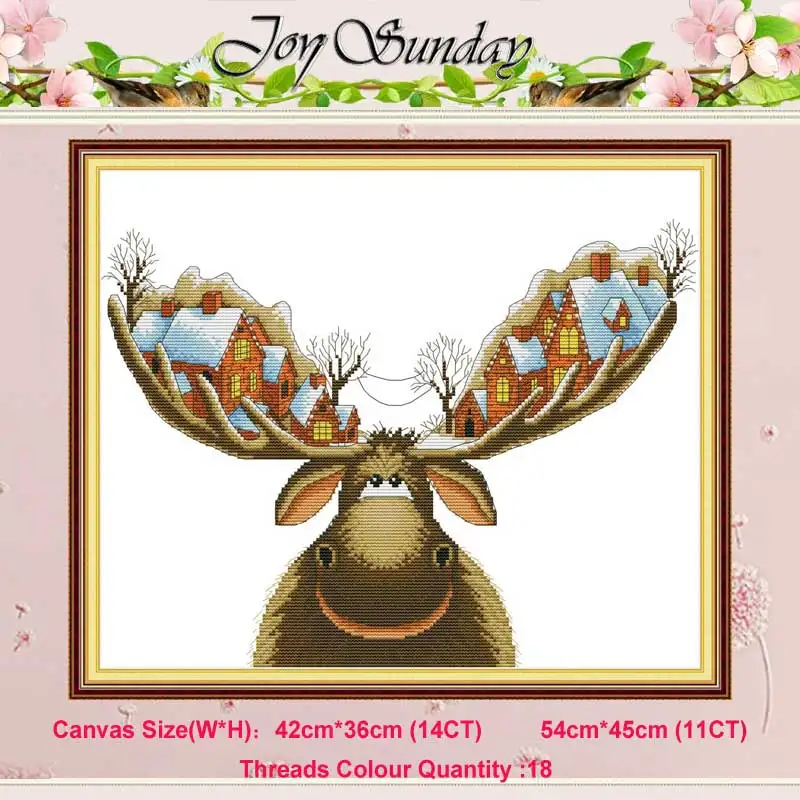 

Christmas cottage on antlers 11CT 14CT Cross Stitch Set DIY DMC Chinese Cross-stitch Kit Embroidery Needlework home decor