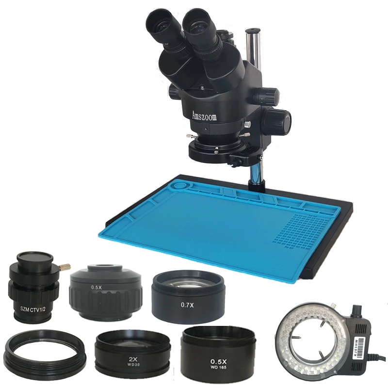 Binocular con Zoom ajustable 7X-45X, microscopio estéreo para soldadura Trinocular, lente Barlow 0.5X 2.0X, PCB, reparación de BGA IC para teléfono