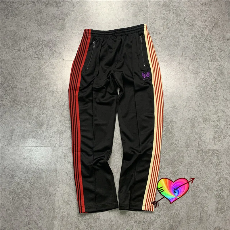 

2021 Needles Sweatpants Men Women Double Color Side Stripe Butterfly Embroidery Logo AWGE Needles Pants Joggers Track Trousers
