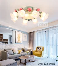 

American Country Flower Glass Roof Lighting Living Room Restaurant Bedroom Korean Rural Romantic Rose Roof Lighting