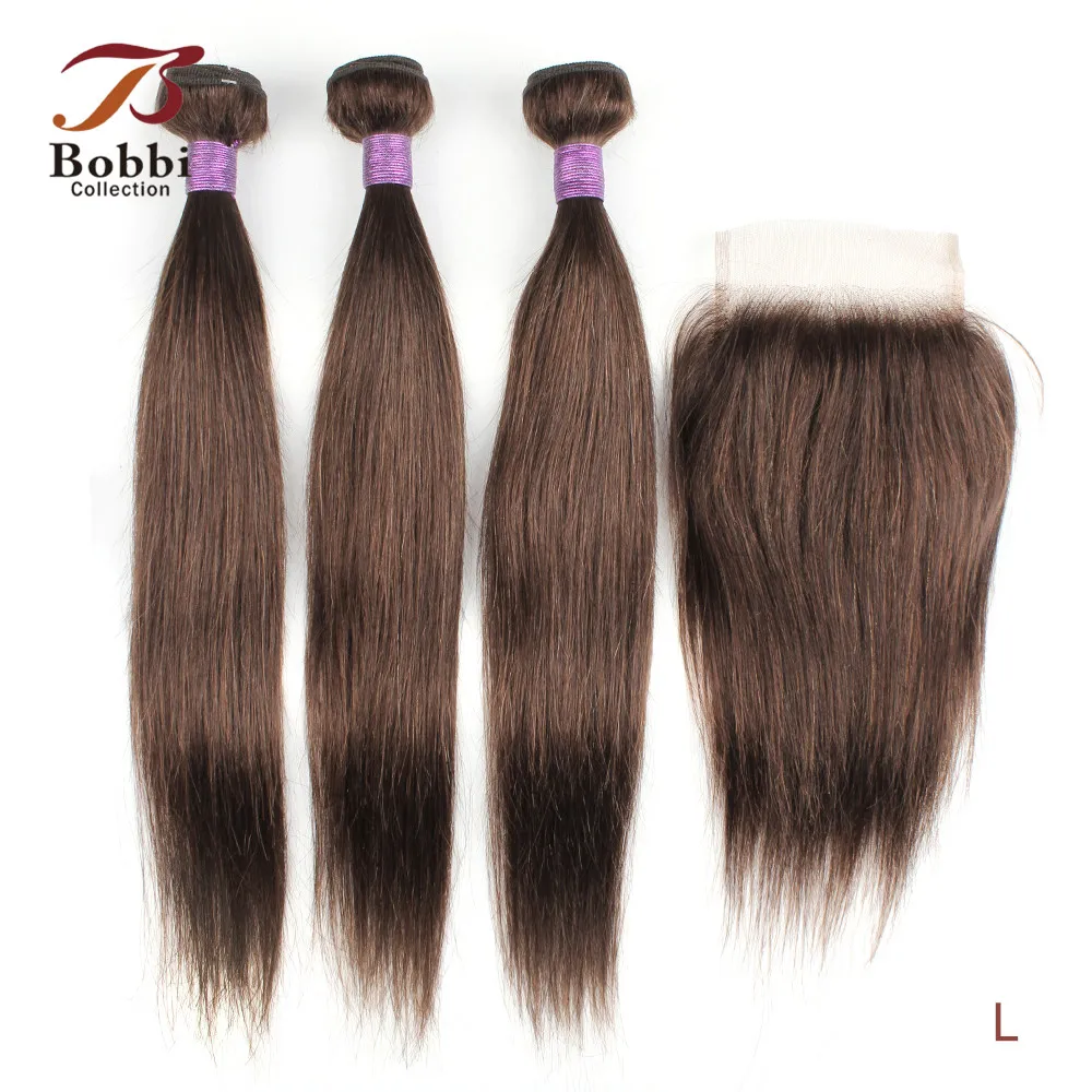 Bobbi 3 пряди с закрытием кружева 200 г/компл. прямые вплетаемые волосы дешевые чёрный