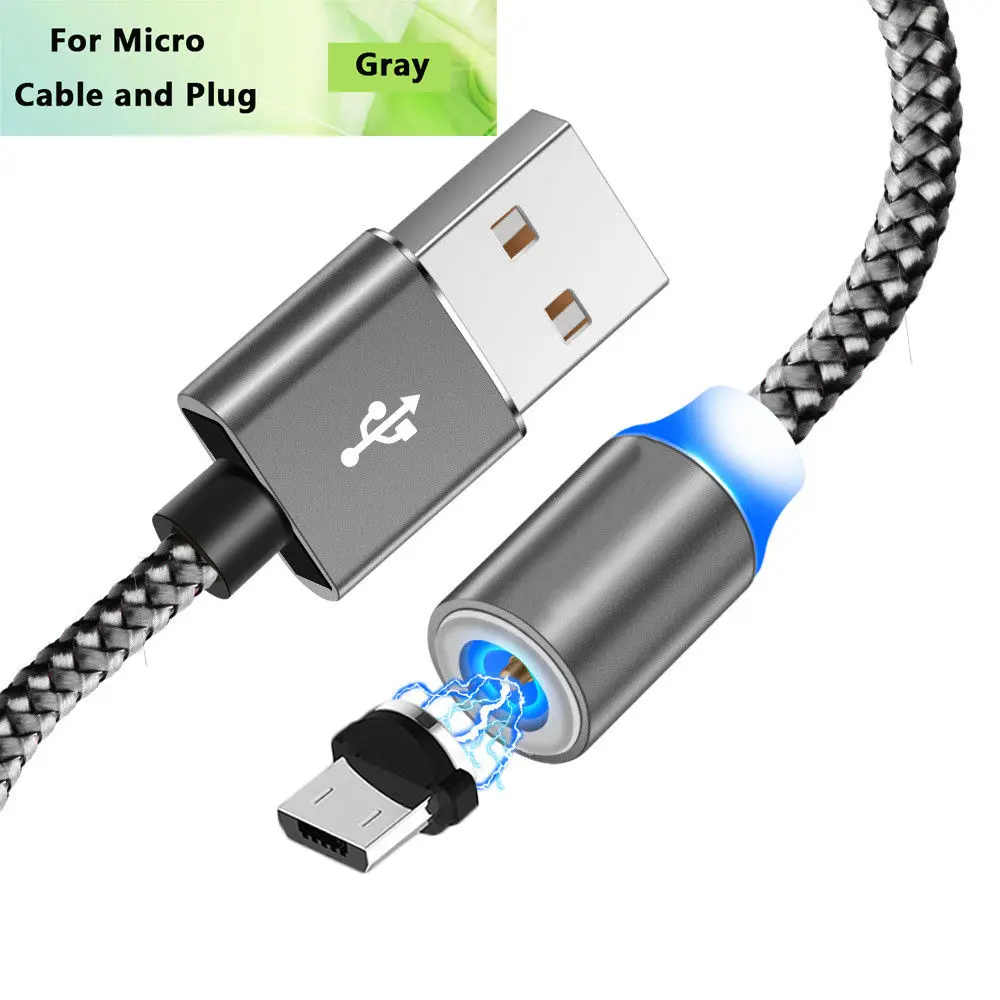 1 м 2 м Магнитный кабель Micro usb type-C кабель для iPhone 11 Pro samsung Быстрая зарядка магнитное зарядное устройство USB кабель Шнур для мобильного телефона - Цвет: Gray Micro Cable