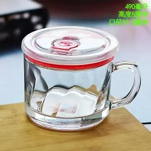 Овсяная чашка, чаша для злаков, большая кружка для живота, чашка для завтрака, стеклянная чашка с крышкой, портативная печать, большая емкость, японский кофе, чай, кофейная чашка - Цвет: 490ML
