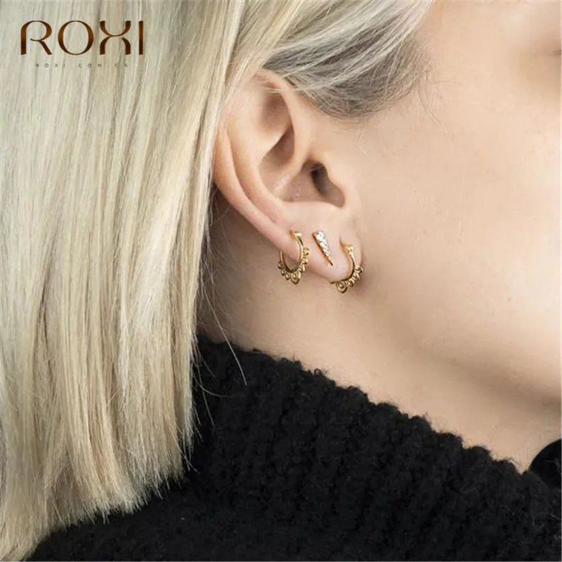 ROXI 925 пробы серебро геометрической формы круглые серьги-гвоздики для Для женщин вечерние подарок Модные украшения в форме листа, в стиле бохо круг маленькие серьги