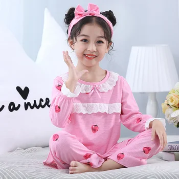 

Children's pajamas for girls Autumn Winter Kids 8515 cotton home wear Sets Sleepwear Teen Long Sleeve Lotus Edge Pajamas suit