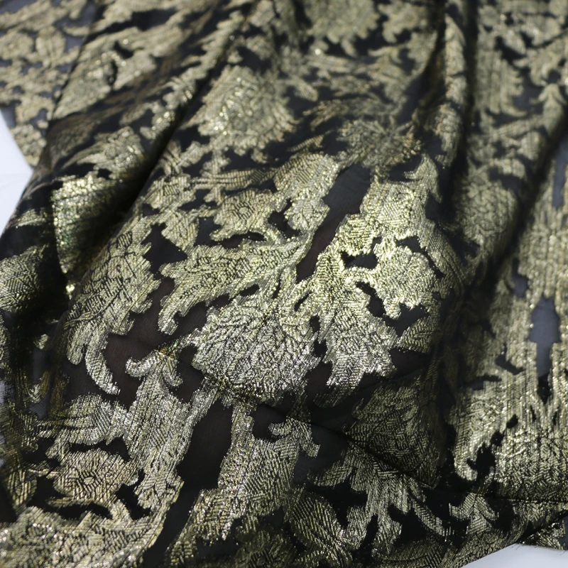 100 см* 114 см черный золотой парча тканевый цветок из шелка шелк шифон ткань для вечернего платья