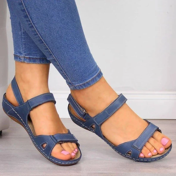 SHUJIN; Новинка года; летние сандалии; женские удобные сандалии на плоской подошве с круглым носком; обувь на мягкой подошве; Sandalias Mujer - Цвет: Синий