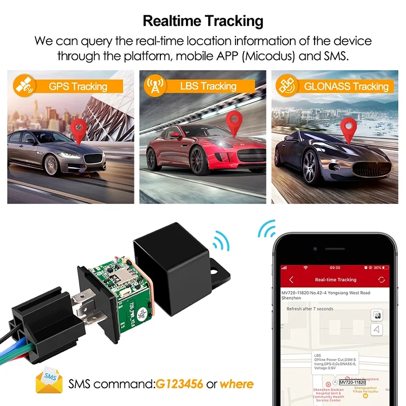 MV720-rastreador GPS GSM con Control remoto, Mini rastreador de coche con Control remoto antirrobo, potencia de corte de aceite