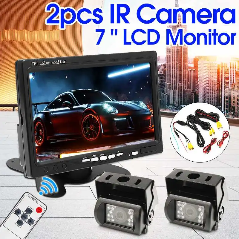 CCD HD IR 18 светодиодный 2X автомобильный грузовик камера заднего вида обратная резервная парковка с " ЖК-монитором для грузовика автобуса RV Прицепа внедорожника