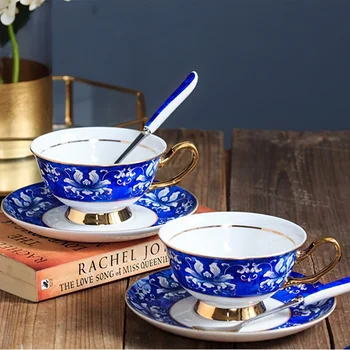 

Ceramic Cup Blue White Porcelain Phnom Penh Round Coffee Mug Handle Water ware Gift Box Home Kitchen Bar Decoration Drinking Set