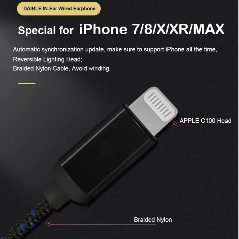 Проводные наушники вкладыши MFI с подсветкой цифровая гарнитура для iPhone 7 7P 8 8P Plus X