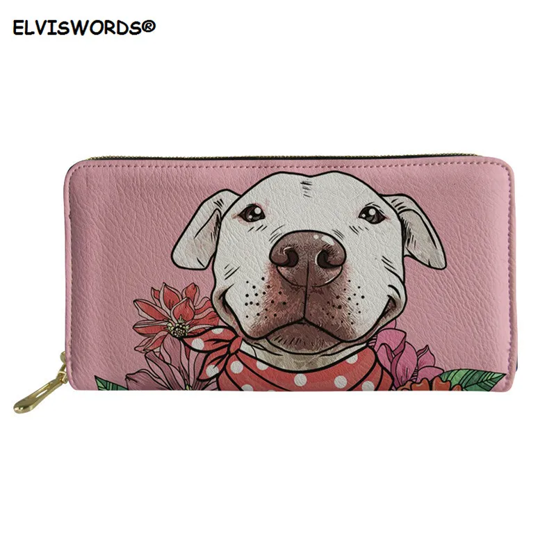 ELVISWORDS Illustrated Pit/Бостон-терьер дизайн PU кожаные кошельки для женщин милый розовый Роскошный кошелек на молнии женский водонепроницаемый кошелек - Цвет: HMH10046Z21