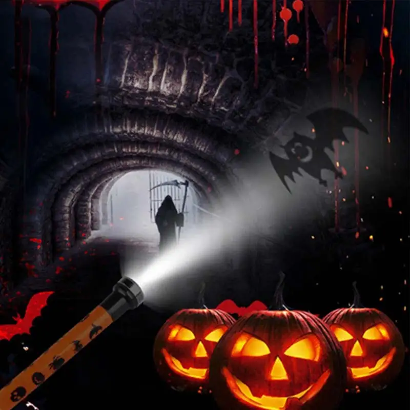 1 pc Halloween props projector flashlight party DIY decoration five types lens pumpkin/spider/bat/ghost and skeleton kids toys