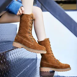 New Wedge Shoes Genuine Leather Snow Boots Woman Winter Boots Winter Warm Women's Shoes Mid-Calf Ladies Platform Booties 41
