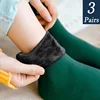 3 Pairs Women's Winter Warm Socks Thicken Thermal Nylon Cashmere Solid Color Socks Soft Snow Velvet Boots Floor Sleep Black Sock ► Photo 1/6