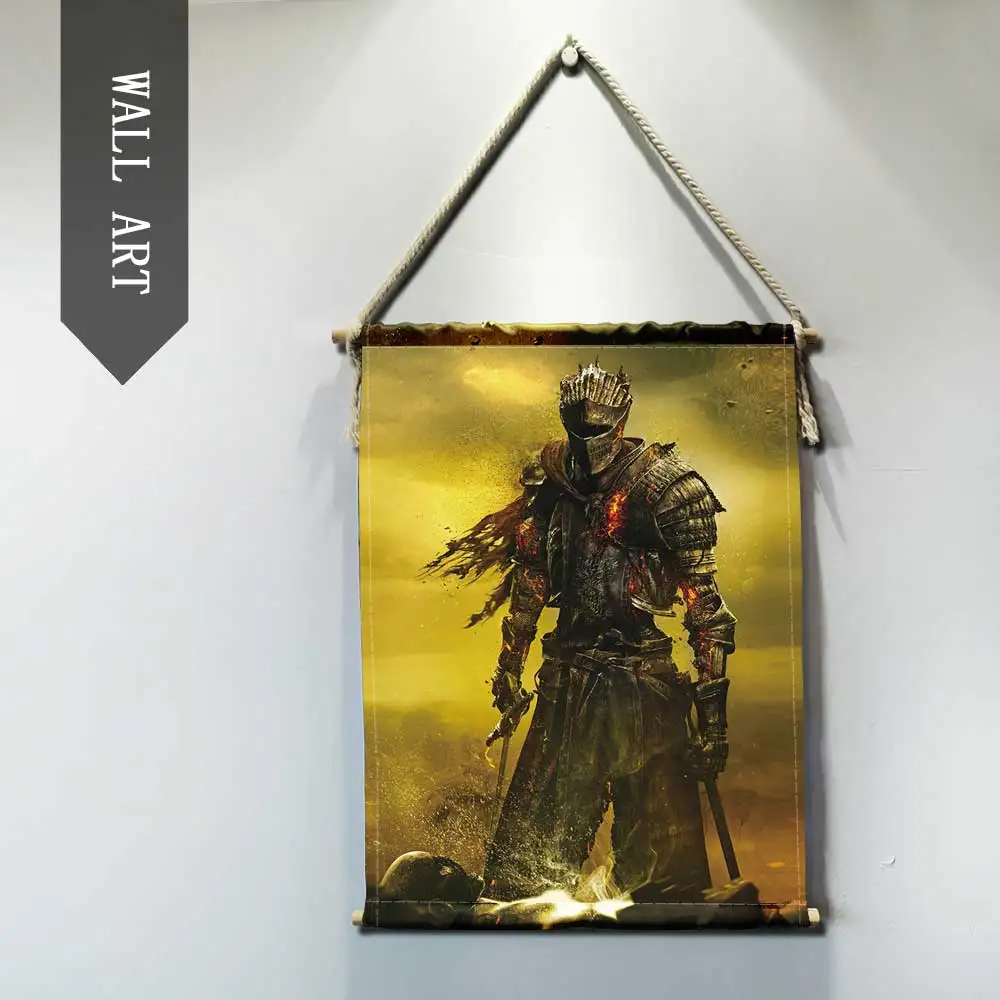 Игра Dark Souls Жилая картина для декора комнаты стены искусства плакат современной плотной древесины хлопковая нить подвесной вал прокрутки живопись - Цвет: 8