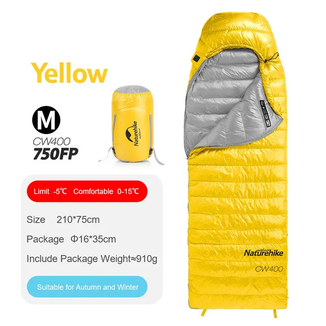 Yellow M 750FP Naturehike 0 градусов открытый гусиный пух конверт стиль спальный мешок Водонепроницаемый Сверхлегкий Кемпинг спальные мешки теплый зимний черный - Цвет: Yellow M 750FP