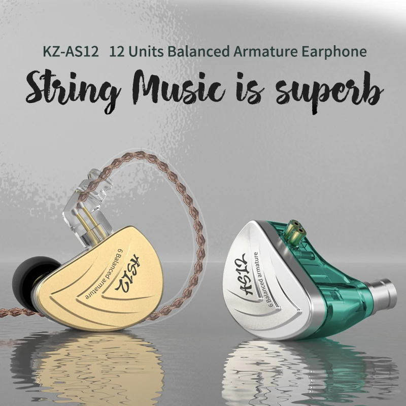 KZ AS12 12BA Balanced Armature Drives In Earphones HIFI Sport Monitor Headset Noise Cancelling Earbuds earphones AS16 AS10 ZSX