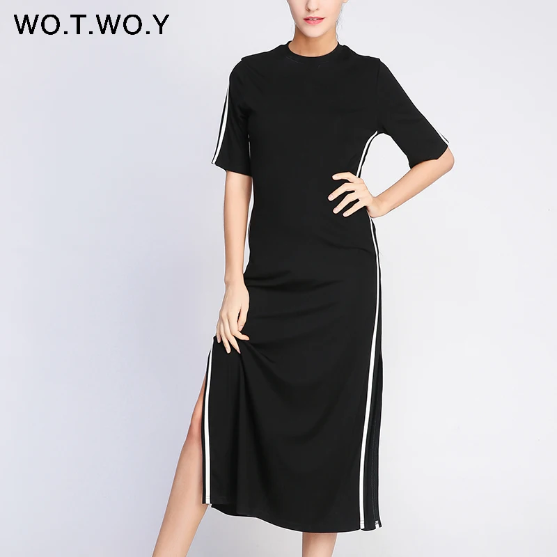 WOTWOY, летнее, ленточное, вязаное, длинное платье, женское,, повседневное, элегантное, с круглым вырезом, прямое, до середины икры, платье, черное, зеленое, женская одежда