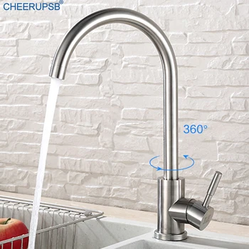 

Kitchen Sink Stainless Steel Faucet Hot Cold Water Mixer Crane Gooseneck 360 Swivel Taps Single Handle Hole Deck Mount Faucets