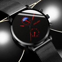

Fashion Mens Watches Sport Black Stainless Steel Mesh Belt Quartz Wrist Watch Men Business Casual Leather Watch reloj hombre