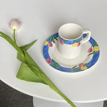 

European Bone China Coffee Cup Ceramic Vintage White Office Afternoon Tea Cups Portable Porcelain Cup And Saucer Set BA60BYD