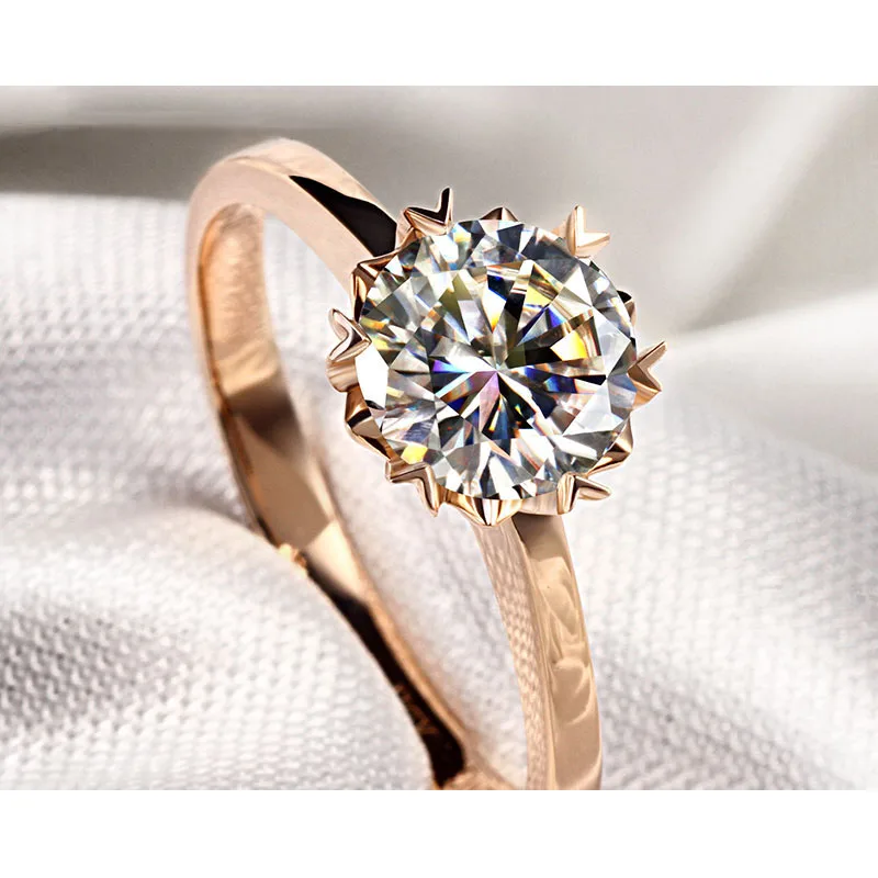 

18K Rose Gold Ring Snowflake style 1ct 2ct 3ct Luxury Round Cut Moissanite jewelry Wedding Engagement Anniversary Ring